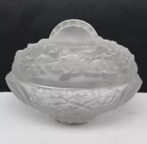 Lalique France Crystal Cherub Birds Dresser Jar Powder Box Lid Signed Vintage - Picture 1 of 24
