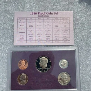 Lot Of Five 1986 US Mint Proof Sets, 5 Gem Coins w/ Box & COA per set - Picture 1 of 6