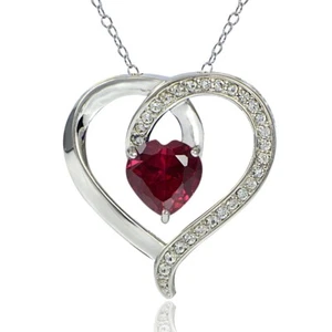 Sterling Silver 2.25ct TGW Lab Created Ruby & White Sapphire Heart Necklace - Picture 1 of 3