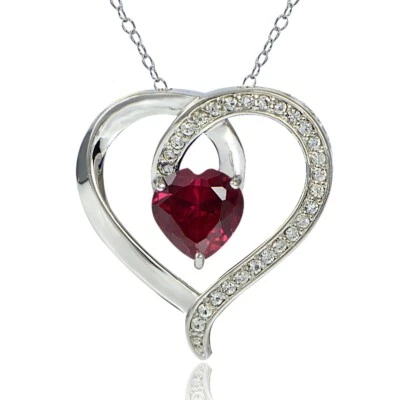 Sterling Silver 2.25ct TGW Lab Created Ruby & White Sapphire Heart Necklace - Image 1 of 3