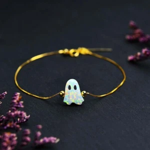 White Ghost Opal Bracelet with Gold & Rose Gold Chains – Halloween Jewelry - Picture 1 of 7