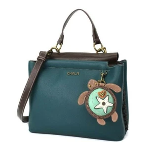 NEW Chala Convertible Satchel Crossbody Tote Turquoise Blue Pleather TURTLE gift - Picture 1 of 6