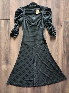 Vintage Biba Grey Silver Stripes 1970s Dress Original Lurex - Picture 1 of 8