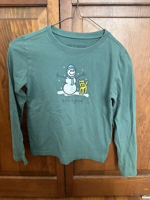 Life is Good Boys Camiseta Mediana Muñeco de Nieve Gato Invierno Verde Foto 1 de 3