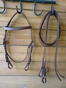 BROWN Amish Handmade Biothane Synthetic Western Headstall Bridle w/ Reins COB