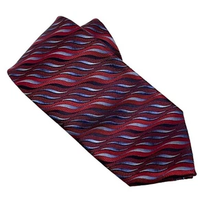 NWOT ENRO Luxury Designer Tie 100% Silk Blue Red Wavy Striped Necktie - Picture 1 of 5