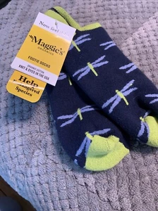 Maggie's Organic Natural Cotton Cushion Footie Socks. Sz: Med dragonfly Navy/gr - Picture 1 of 7