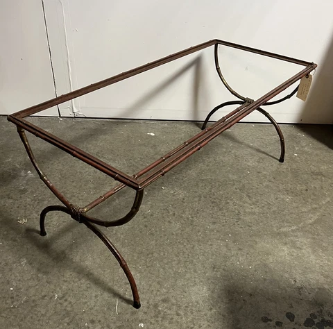 Vintage Italian Hollywood Regency Faux Bamboo Red Gilt Metal Coffee Table NO TOP Cover