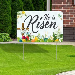 "He Is Risen" Easter Yard Sign, Happy Easter Christian Lawn Decoration with Stak - Picture 1 of 7