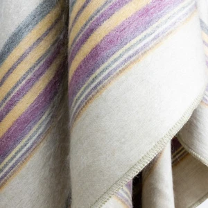 COSY CLOUD SOFT ALPACA WOOL BLANKET 96” X 65” STRIPES IN LAVENDER, GOLD & GRAY - Picture 1 of 12