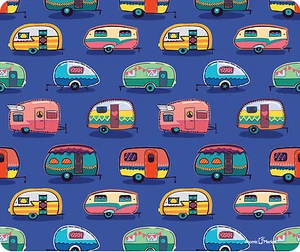 Vintage Camper Print On Blue Mouse Pad - Picture 1 of 1