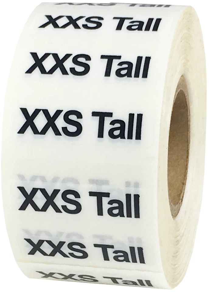 Etiquetas de tira de tamaño de ropa alto XXS | 1,25" X 5" pulgadas | 125 por rollo Foto 1 de 1