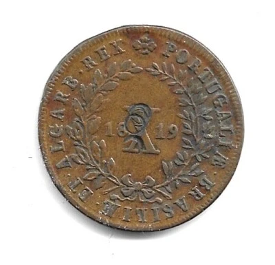 PORTUGAL 10 REIS 1819 COPPER  COUNTERSTAMP WITH SM. CIRCLES (CNS-3662) - Image 1 of 2