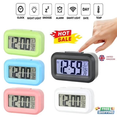 Digital LED Bedside Snooze Alarm Clock Time Temperature Day/Night Mode Clock UK - Image 1 of 4