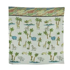 Blue Safari Hippo Rainbow Zebra Striped Fabric Shower Curtain 70 X 72 Inch - Picture 1 of 3