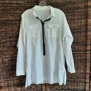 J.Crew Button Up Shirt Women's Medium White Oversized Boyfriend Tunic Minimalist - Picture 1 of 7