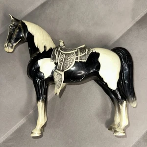 Vintage 1960's Breyer Pinto Western Horse with Saddle Black and Cream Deadstock - Picture 1 of 12