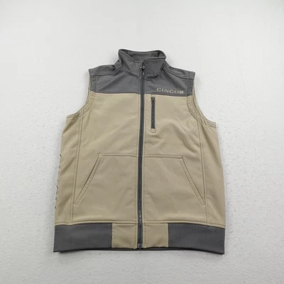 Cinch Vest Mens Small Gray Khaki Softshell Fleece Lined Western Rodeo Zip Up - Image 1 of 4