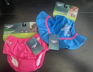 Bundle! New! Kids Speedo UV Swim Diaper with Snaps & Bucket Hat- Medium (12 mo.) - Picture 1 of 6
