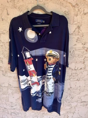 Camisa polo Ralph Lauren urso farol bandeira americana azul tamanho GG - Imagem 1 de 4