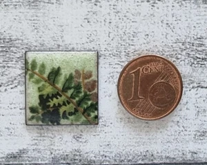 Vintage Emaille Quadrat Farn grün Natur Deko 1970er Kreativ DIY Geschenk Retro - Picture 1 of 3