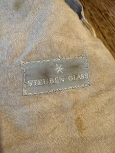 Steuben John Dreves Crystal Olive Dish with Fluid Scrolled Handle - Picture 1 of 4