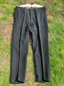 Vintage 1940's Black Barathea Wool Trousers Button Fly High Waist-38"L 31"L - Picture 1 of 3