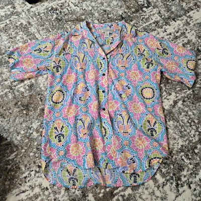 复古槌球俱乐部热销艺术粉红色多色衬衫 100% 真丝 S 超大 — 第 1/4 张图片