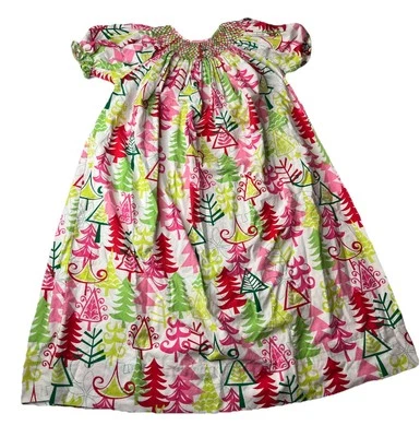 Amanda Remembered Smocked Girls Dress Christmas Tree Print Size 6 - Image 1 of 4