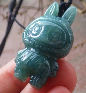 Video Certified Green Natural A Jade jadeite Pendant LaLa 拉布 Cartoon 119794 VS - Picture 1 of 11