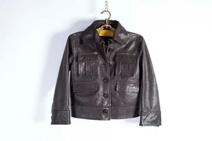 Dsquared2 Women’s Cropped Brown Leather Jacket, Size XS - Picture 1 of 11