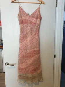 COAST DRESS Ladies UK 14 SILK Coral Pink Beige FLORAL Spaghetti Strap Lined - Picture 1 of 12