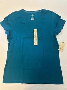 NWT Womens St. Johns's Bay L Short Sleeve Round-Neck Tee Shirt Cotton turquoise - Picture 1 of 5
