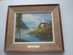 ONE (1): OIL ON ARTIST BOARD by CARLO MANCINI, RURAL LAKE AND MOUNTAIN SCENE. - Afbeelding 1 van 12