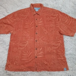 Camisa Bermuda Bay Para Hombres L Naranja Seda Abotonada Tropical Playa Vacaciones Preppy - Imagen 1 de 8