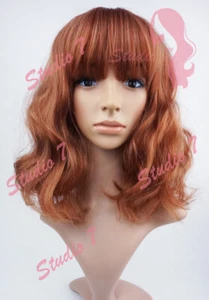 W154 Auburn Mid Length Wavy Straight Fringe Sythetic Wig - studio7-uk - Picture 1 of 7