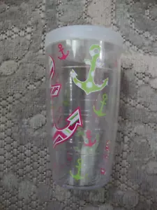 Tervis Becher 16oz. & weißer Reisedeckel, transparent mit grüner & rosa Ankerfolie - Bild 1 von 4