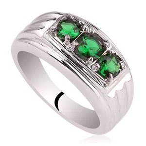 Kleiner .925 Sterling Silber Ring für Herren mit Smaragd grün 3 Steine - Bild 1 von 4