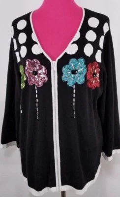 Cardigã Jack B com zíper rápido frontal enfeitado floral com zíper frontal tamanho G/XL 46"" busto - Imagem 1 de 4