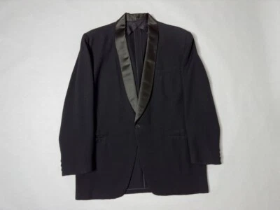 1940s Mens Black Wool Shawl Collar Tuxedo Jacket Size 45R Vintage Retro Formal - Image 1 of 4