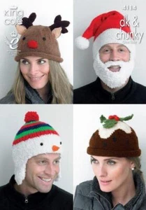 King Cole DK and Chunky Knitting Pattern Christmas Adults Novelty Hats 4114 - Picture 1 of 2