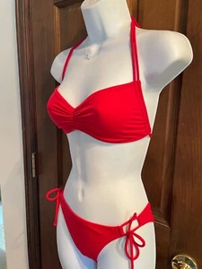 Vintage Victoria's Secret Bikini Small Side Tiei Bottom Red Medium halter top - Picture 1 of 10