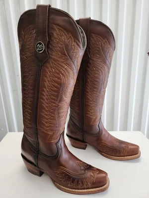 Botas Vaqueras Mujer Cuero Marrón, Talla 7.5M Hechas a Mano Cuero México Foto 1 de 4