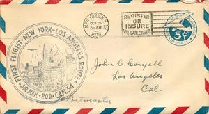 1930, TO POSTMASTER, FIRST FLIGHT, NEW YORK- LOS ANGELES ROUTE CAM 34, P.O.D., - Picture 1 of 2