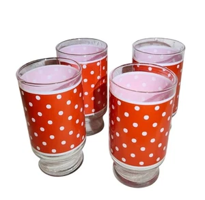 Set aus 4 rot & weiß gepunkteten Glasbechern mit rosa Innenausstattung 5 cm hoch - Bild 1 von 6