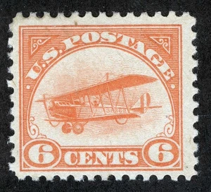 US Sc C1 Orange 6¢ Airmail 1918 Light Hinge Mark Original Gum - Bild 1 von 1