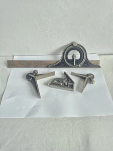 LS Starrett & Co No 4 Combination Square 12", Protractor, 2x Center finder - Picture 1 of 24