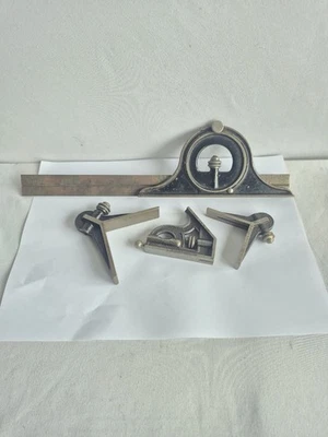 LS Starrett & Co No 4 Combination Square 12", Protractor, 2x Center finder - Image 1 of 4