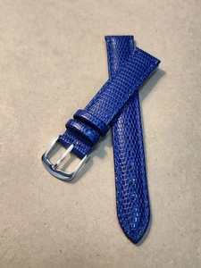 NOS Hadley Roma 14R Blue Padded & Stitched Java Lizard Grain Leather Watch Band - Picture 1 of 5