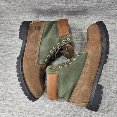 TC4- Timberland Hombres 6 pulgadas Premium Botas Impermeables Cuero Marrón/Verde Talla 13M Foto 1 de 4